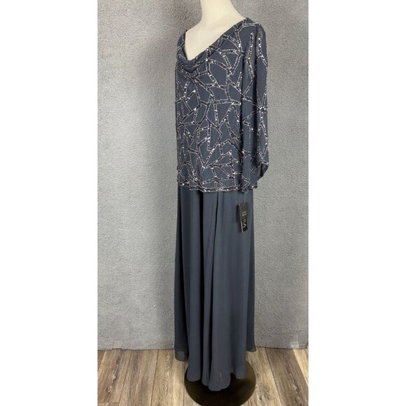 Jkara Women's Plus Size Grey Beaded Cowl Neck Gown With Sequin Overlay 14W NWT's - Picture 4 of 8